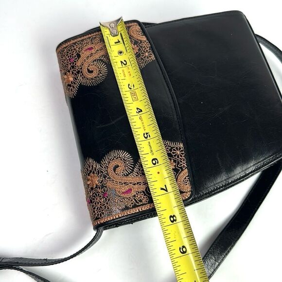 Oscar De La Renta Studio Black Leather Crossbody Shoulder Bag Purse Embroidered - Picture 14 of 16